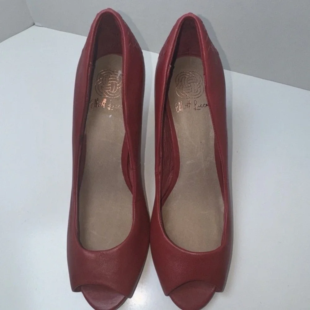 Elliott Lucca Cadiz‎ Shoes size 7.5 Genuine Leather Red Open Toe Braided Heel